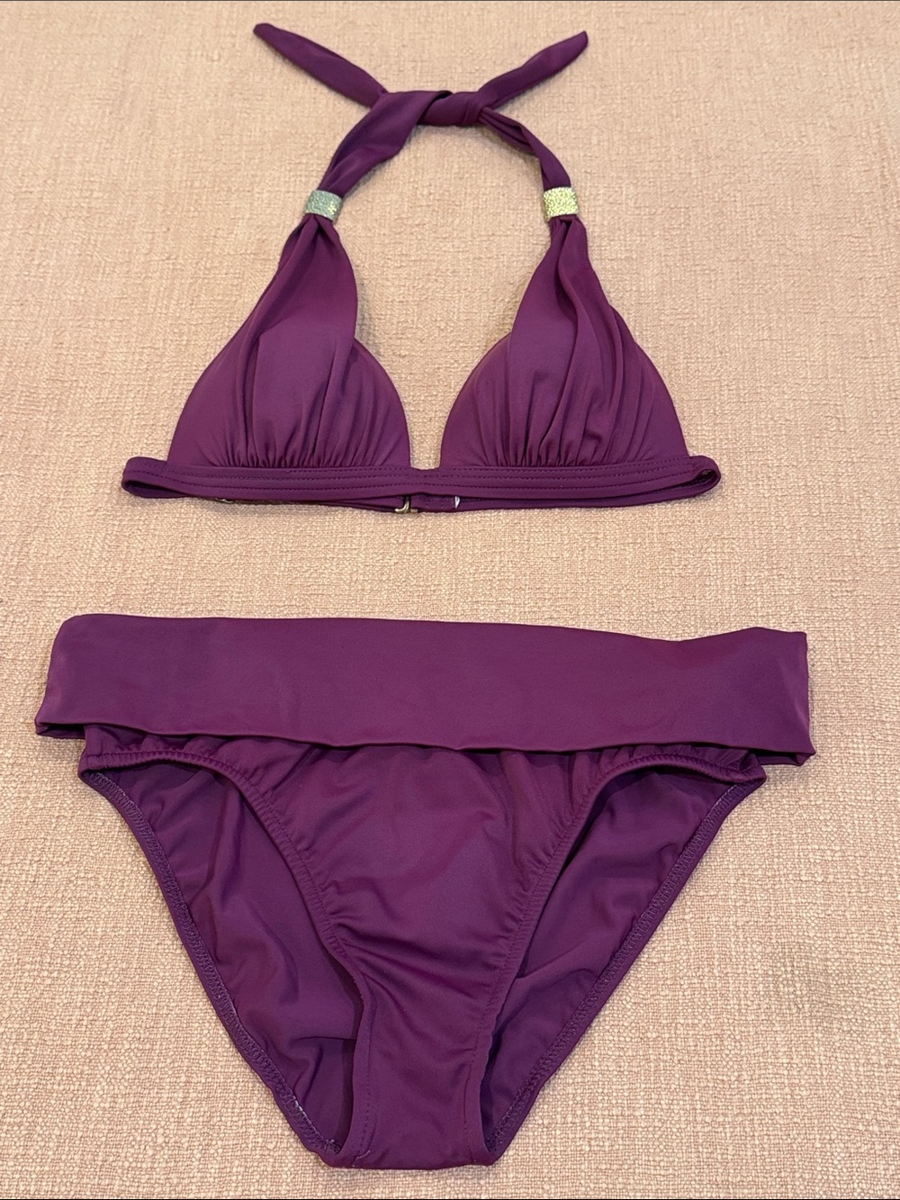 VENUS plum /Purple Bikini Set with gold Accents C cup top / size 12 bottom